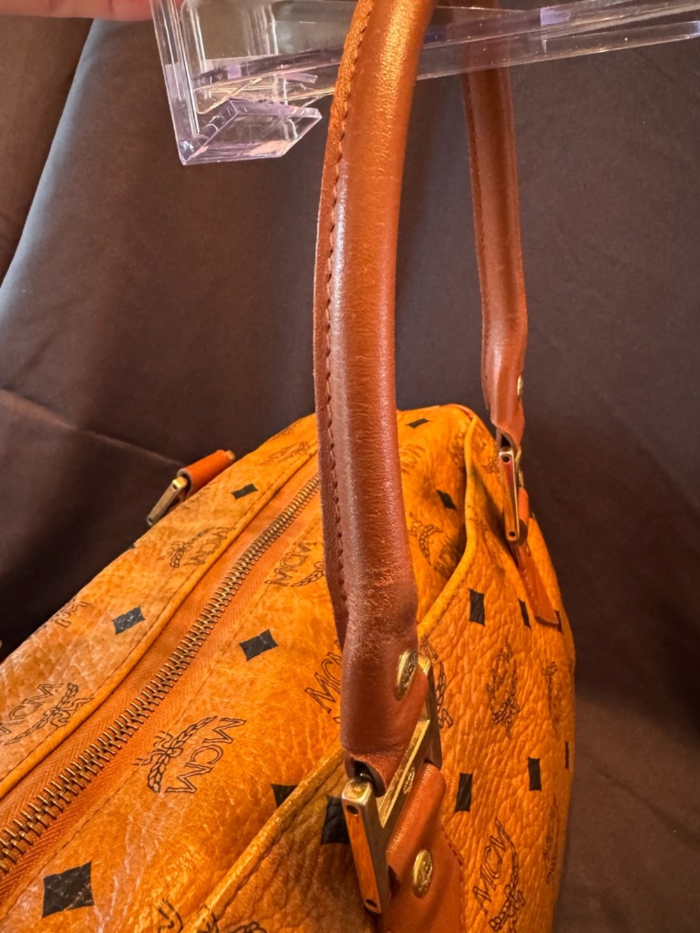 MCM Vintage Cognac Visetos Monogram Boston Bag with Cherry Charm Comes With COA - Picture 13 of 16